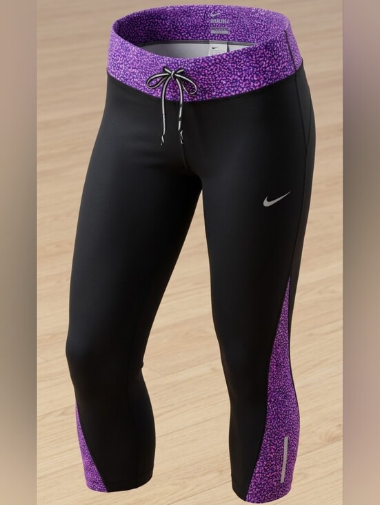 Nike Pants - Nike Dri-FIT Black Purple Speckled Crop Leggings Zip Pocket